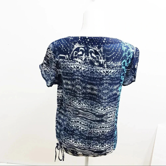 Lucky Brand Woman Small Blue White Short Sleeve Cotton Gauzy Beachy Travel k4 - Picture 2 of 8